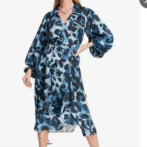 Top shop blue animal print wrap dress size 8